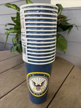 U.S. Navy Emblem 16oz Paper Cups - Navy Blue with White Trim